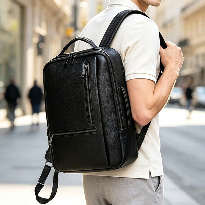 Mochila de cuero genuino negro - Leather Work Rucksack Mens reseña y precio